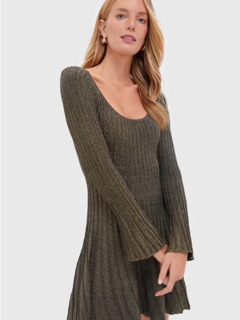 Staud Ribbed Scoop Neck Long Sleeve Sweater Dress - Olive * never worn*
